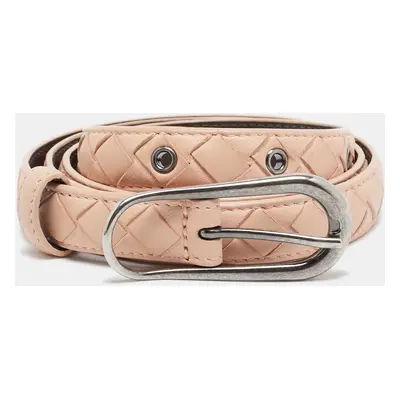 Bottega Veneta Peach Intrecciato Leather Slim Buckle Belt