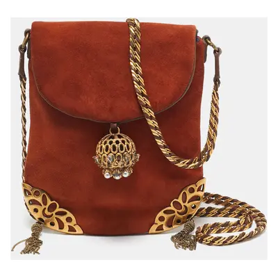 Chloe Brown Suede Embellished Flap Chain Clutch