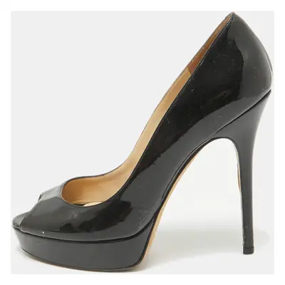 Jimmy Choo Black Patent Leather Crown Peep Toe Pumps Size