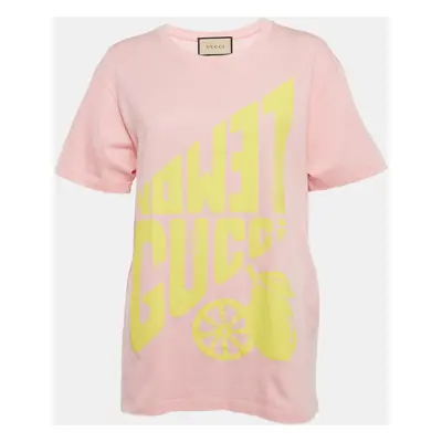 Gucci Pink Lemon Gucci Print Jersey Crew Neck T-Shirt