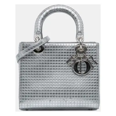 Dior Silver Medium Patent Microcannage Lady Dior Bag