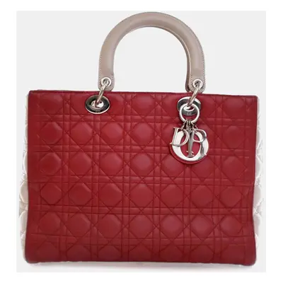 Dior Red Large Bicolor Lambskin Cannage Lady Dior