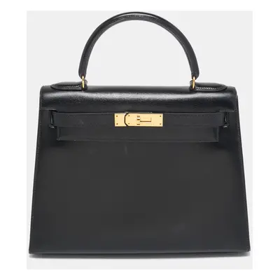 Hermes Noir Box Leather Gold Finish Kelly Sellier Bag