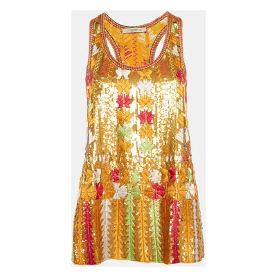 Etro Orange Sequin Embroidered Silk Tank Top