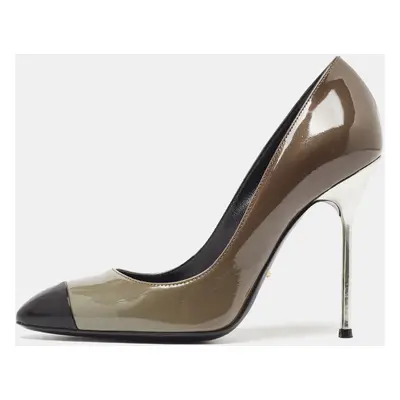 Sergio Rossi Grey/Black Patent Leather Cap Toe Pumps Sie