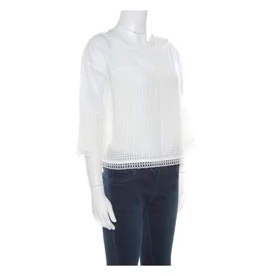 Paul and Joe White Cotton Mesh Panel Detail Cropped Top