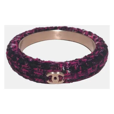 Chanel Purple Tweed And Steel Bangle Bracelet