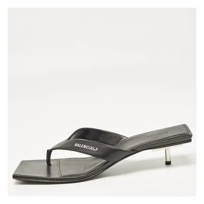 Balenciaga Black Leather Thong Slide Sandals Size