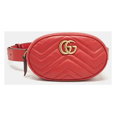 Gucci Red Matelassé Leather Mini GG Marmont Belt Bag