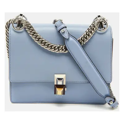 Fendi Light Blue Leather Kan I Flap Shoulder Bag