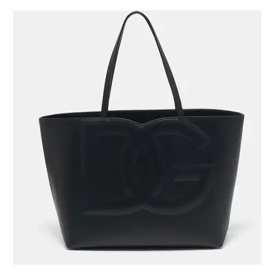 Dolce & Gabbana Black Leather DG Logo Shopper Tote