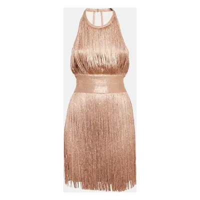 Herve Leger Gold Lurex Jersey Fringed Mini Dress