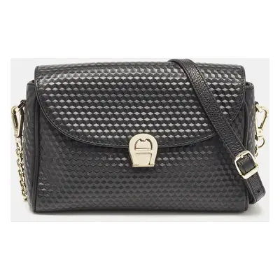 Aigner Black Embossed Leather Genoveva Crossbody Bag