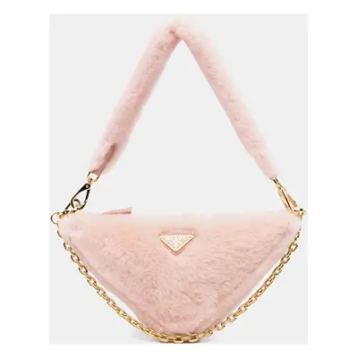 Prada Pink Mini Shearling Triangle Satchel Bag