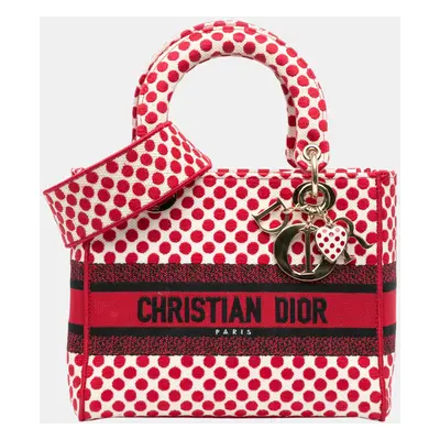 Dior Red White Medium Canvas DiorAmour Dots Lady D Lite