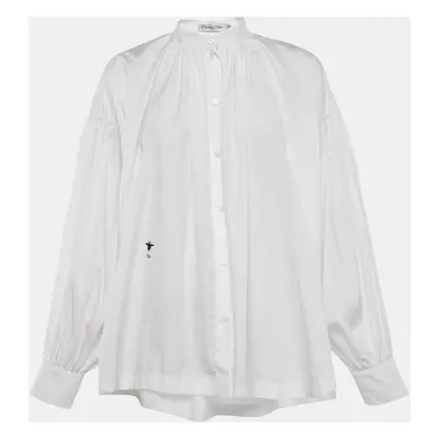 Dior White Cotton Button Front Puff Sleeve Blouse