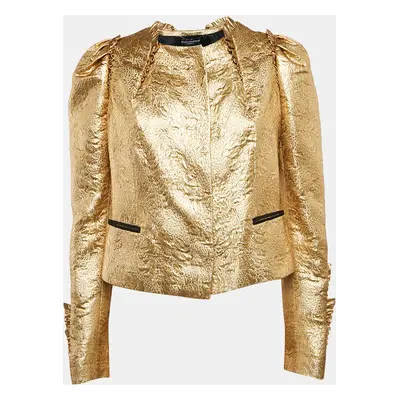 Dolce & Gabbana Gold Lurex Blend Jacquard Ruffled Blazer