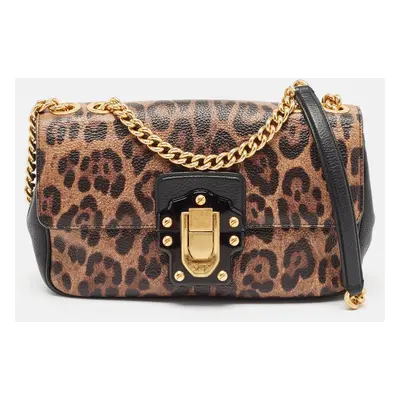 Dolce & Gabbana Black/Brown Leopard Print Coated Canvas and Leather Lucia Shoulder Bag