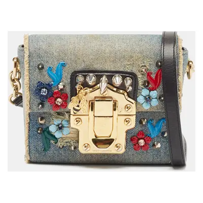 Dolce & Gabbana Blue Denim Mini Embellished Lucia Shoulder Bag