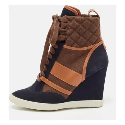 Chloe Tricolor Leather and Suede Wedge Sneaker Boots Size 39.5