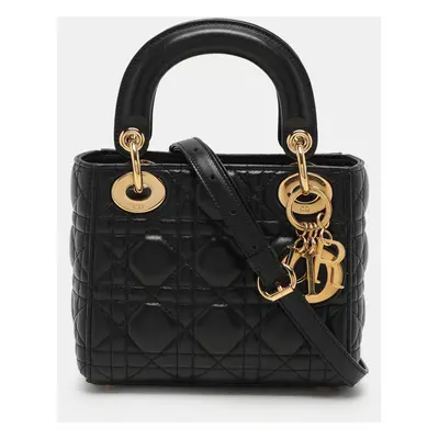 Dior Black Cannage Leather Mini Lady Dior Tote