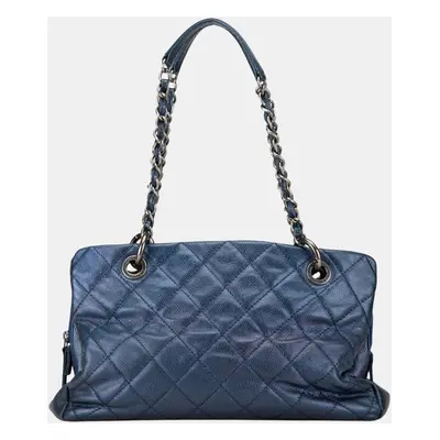 Chanel Blue Quilted Iridescent Caviar Chic Shopping Tote