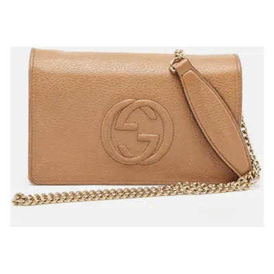 Gucci Beige Leather Soho Wallet On Chain