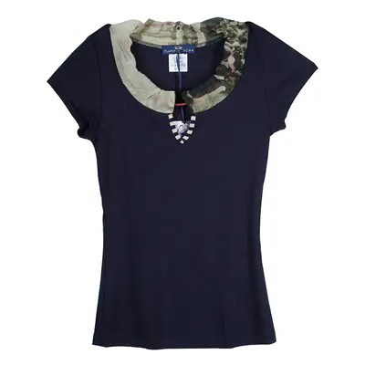 Roma e Tosca Navy Blue Contrast Neckline Tshirt