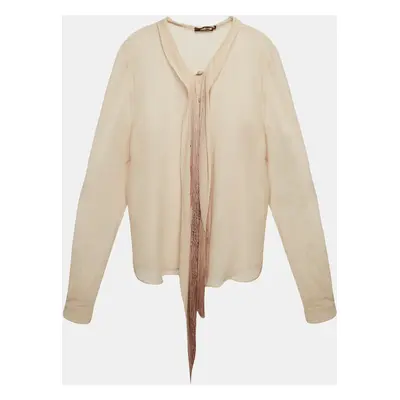 Roberto Cavalli Beige Silk Fringed Shirt