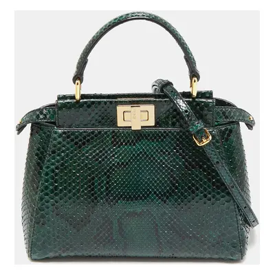 Fendi Green/Black Python Mini Peekaboo Top Handle Bag