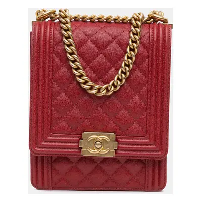 Chanel Red Quilted Caviar North South Boy Flap Bag