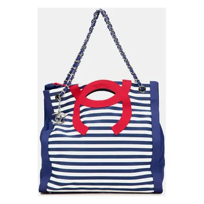 Chanel Blue Red Paris Venice CC Canvas Mariniere Chain Tote