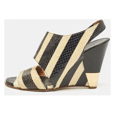 Chloe Black/Yellow Striped Python Ayers Wedge Sandals Size 37.5