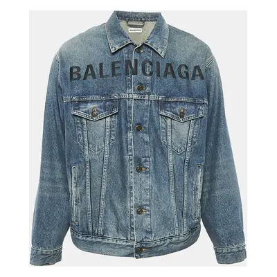 Balenciaga Blue Logo Embroidery Denim Button Front Jacket