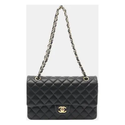 Chanel Matelasse Double Flap Shoulder Bag Lambskin Black