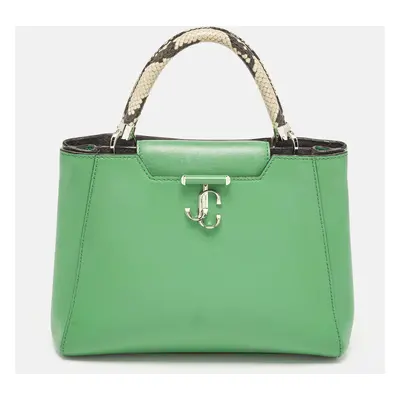 Jimmy Choo Green Python Embossed and Leather Varenne Top Handle Bag