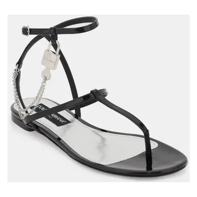 Dolce & Gabbana Black Patent Leather Thong Sandals with Padlock Women’s IT