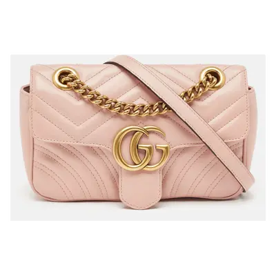 Gucci Pink Matelasse Leather Mini GG Marmont Shoulder Bag