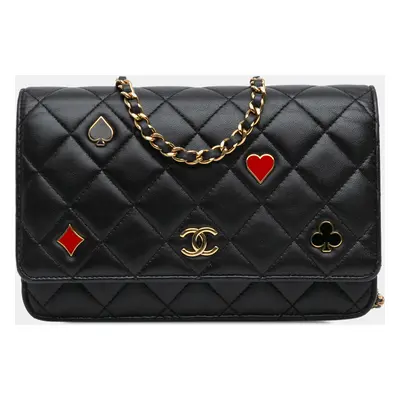 Chanel Black Leather Coco Casino Wallet On Chain