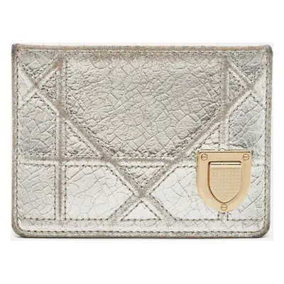 Dior Silver Crackled Patent Leather Diorama Card Holder