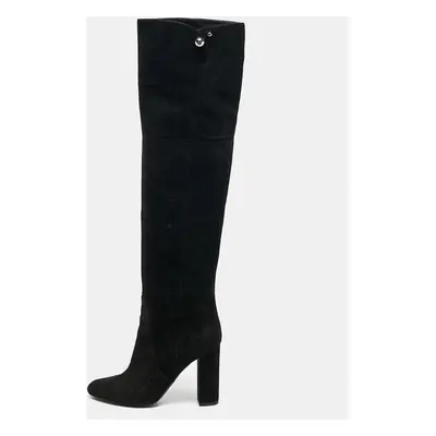 Dior Black Suede Block Heel Knee Length Boots Size