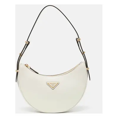 Prada White Leather Arqué Shoulder Bag