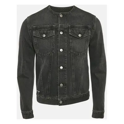 Prada Black Washed Denim Collarless Jacket