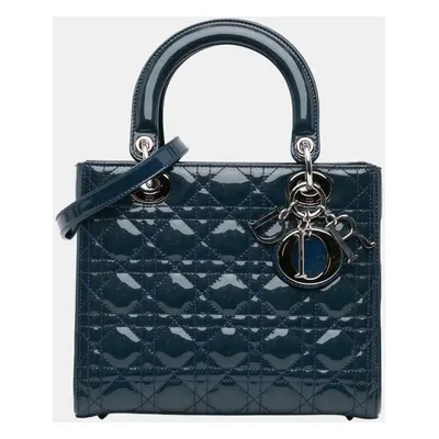 Dior Navy Blue Medium Patent Cannage Lady Dior