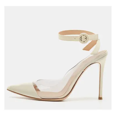 Gianvito Rossi Cream/Transparent Patent Leather and PVC Plexi Slingback Pumps Size