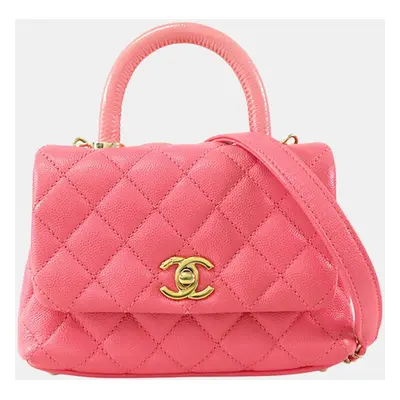 Chanel Pink Caviar and Lizard Embossed Extra Mini Coco Top Handle Bag