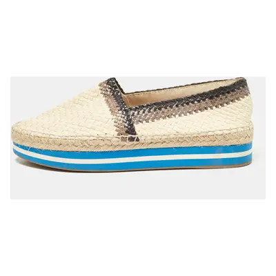 Prada Cream/Brown Woven Leather Slip On Espadrille Flats Size