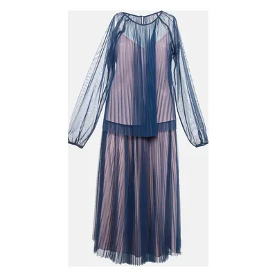 Max & Co. Blue Plisse Tulle Sheer Top and Skirt Set