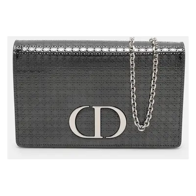 Dior Silver Micro Cannage Patent Leather 2in1 Montaigne Pouch Bag