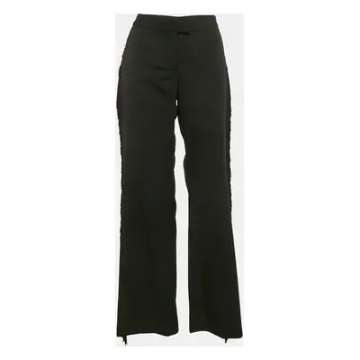 Stella McCartney Black Wool Fringed Detail Flared Trousers